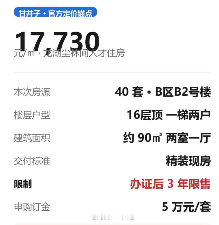 甘井子今天出了个挺难得的数：龙湖尘林间人才住房，均价17730一平。

今早9点