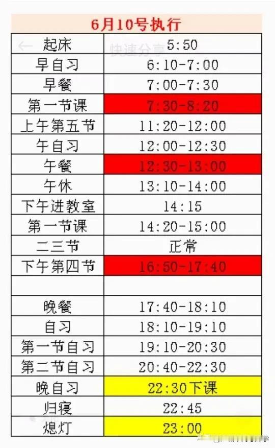 来围观下襄阳五中的作息时间表就知道为什么出这么好的成绩了！

每天早上5点50起