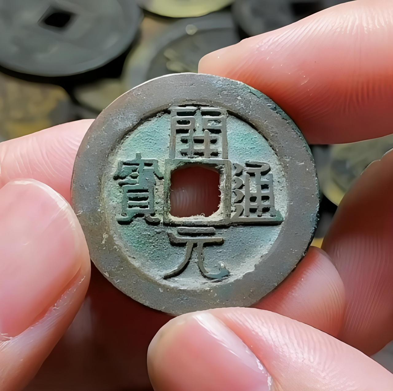 宋钱挖了字粘上开元通宝四个字，移花接木！