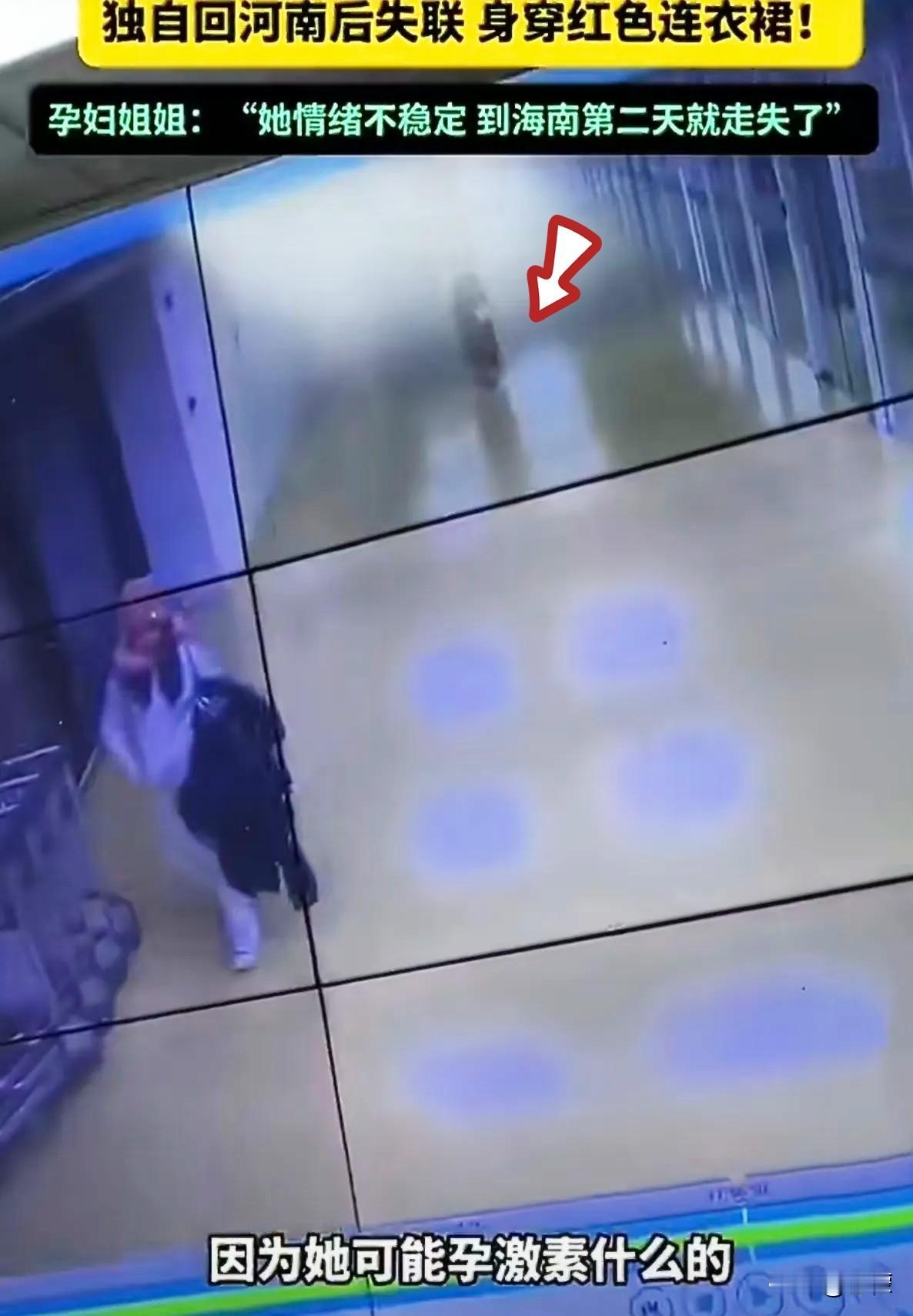 怀孕三个月的姑娘，
跟家里拌了嘴，
一气之下从海南飞回了郑州，下了飞机，监控拍到