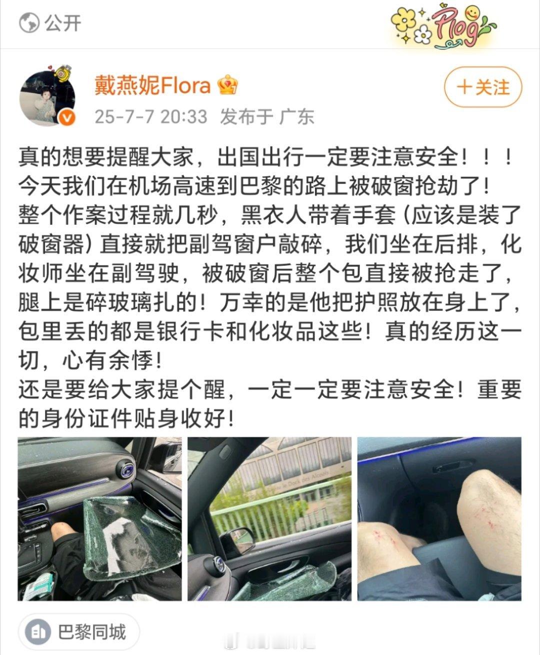 我的天啊，现在的零元购也太疯狂了吧，戴燕妮发博文称自己跟团队在机场高速到巴黎的路