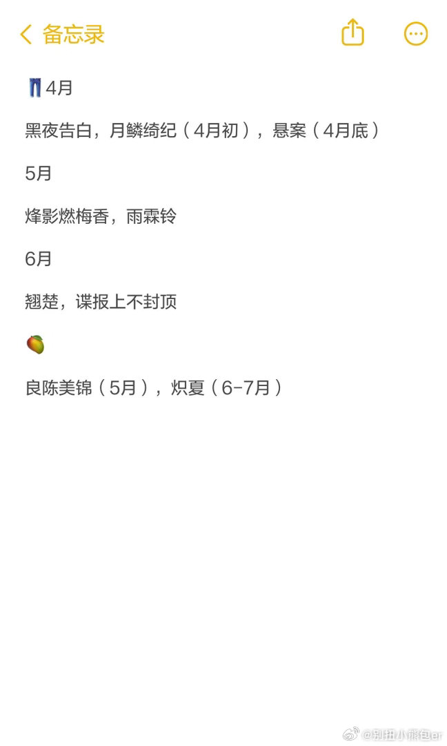 排播更新4-6月～4月：云和月、冰湖重生、佳偶天成、蜜语纪、迷墙、黑夜告白、月鳞