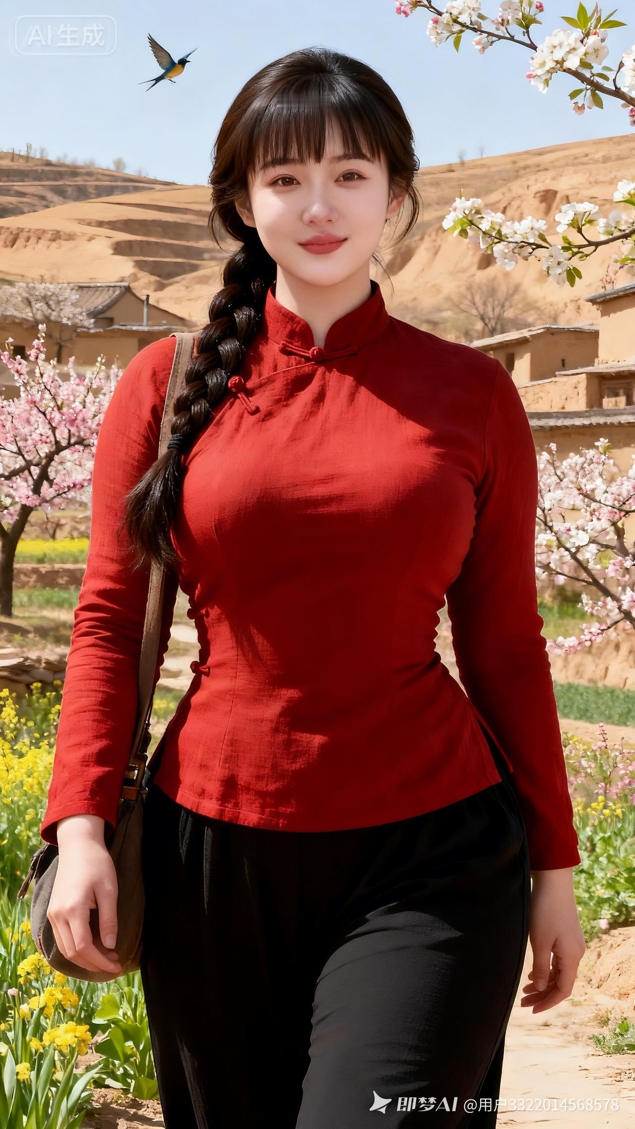 春日穿搭指南：红衣少女漫步花海🌸💃