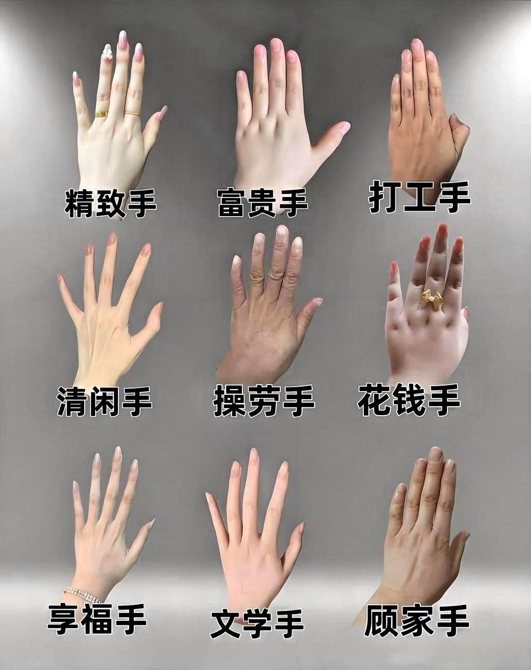 来，看看你老婆是哪种手？是勤劳持家的型的、还是富贵型的、还是文学型的、还是花钱型
