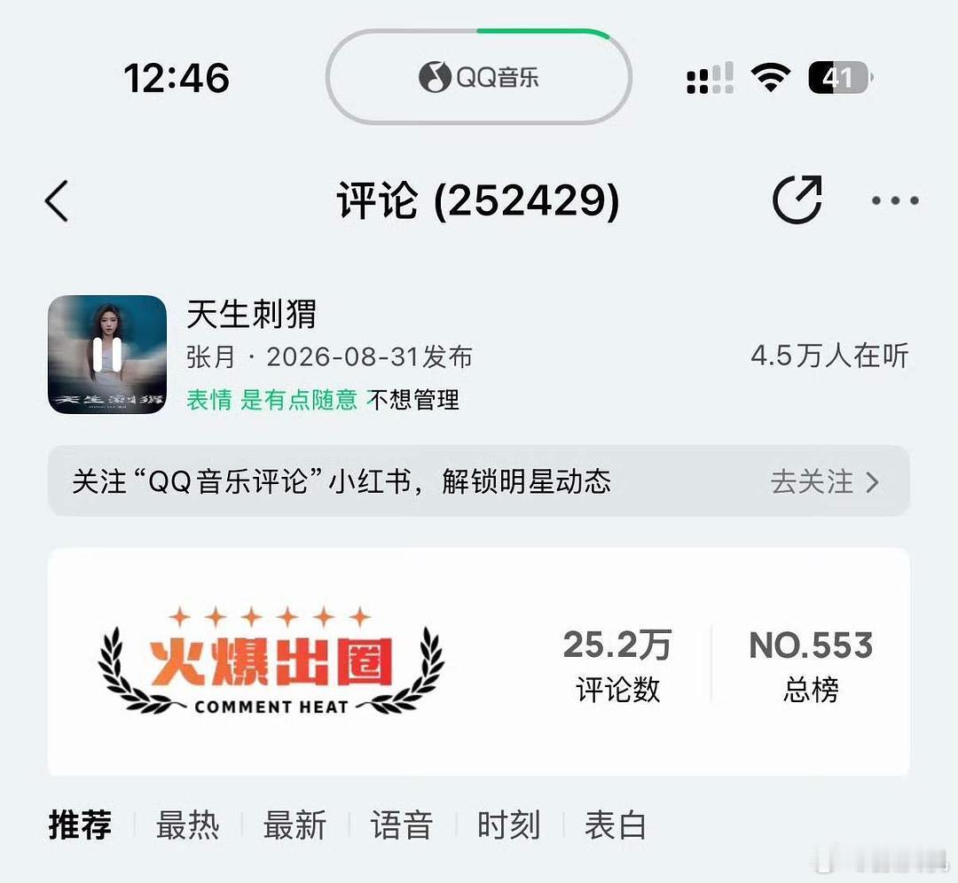 张月有效吸粉了。张月新歌《天生刺猬》上线，4.5w+人同时在听 收藏破 2w 。