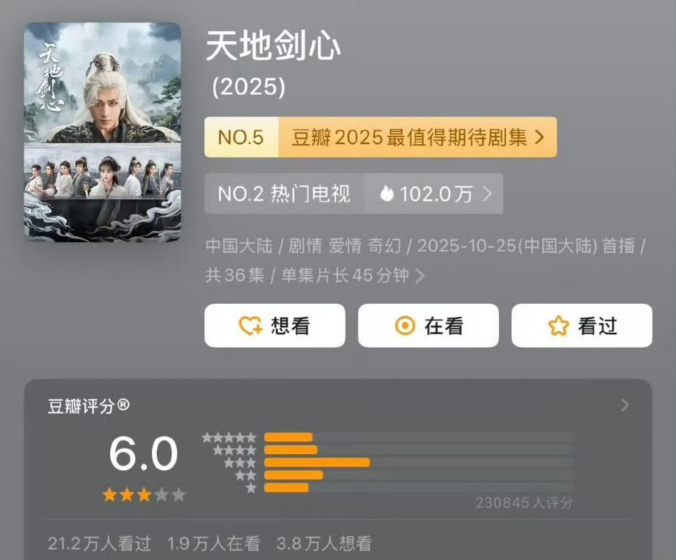 存一张2025年成毅三部剧豆瓣开分人数！《赴山海》开分38万➕人数，当天冲到40