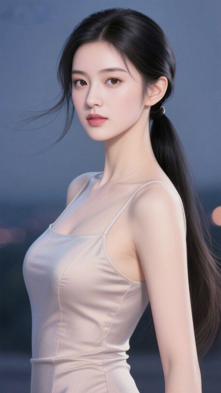 《素衫栖于暮色间》
 
晚雾轻笼天际时，她立于风里，似将暮色的柔淡融作衣袂。浅素