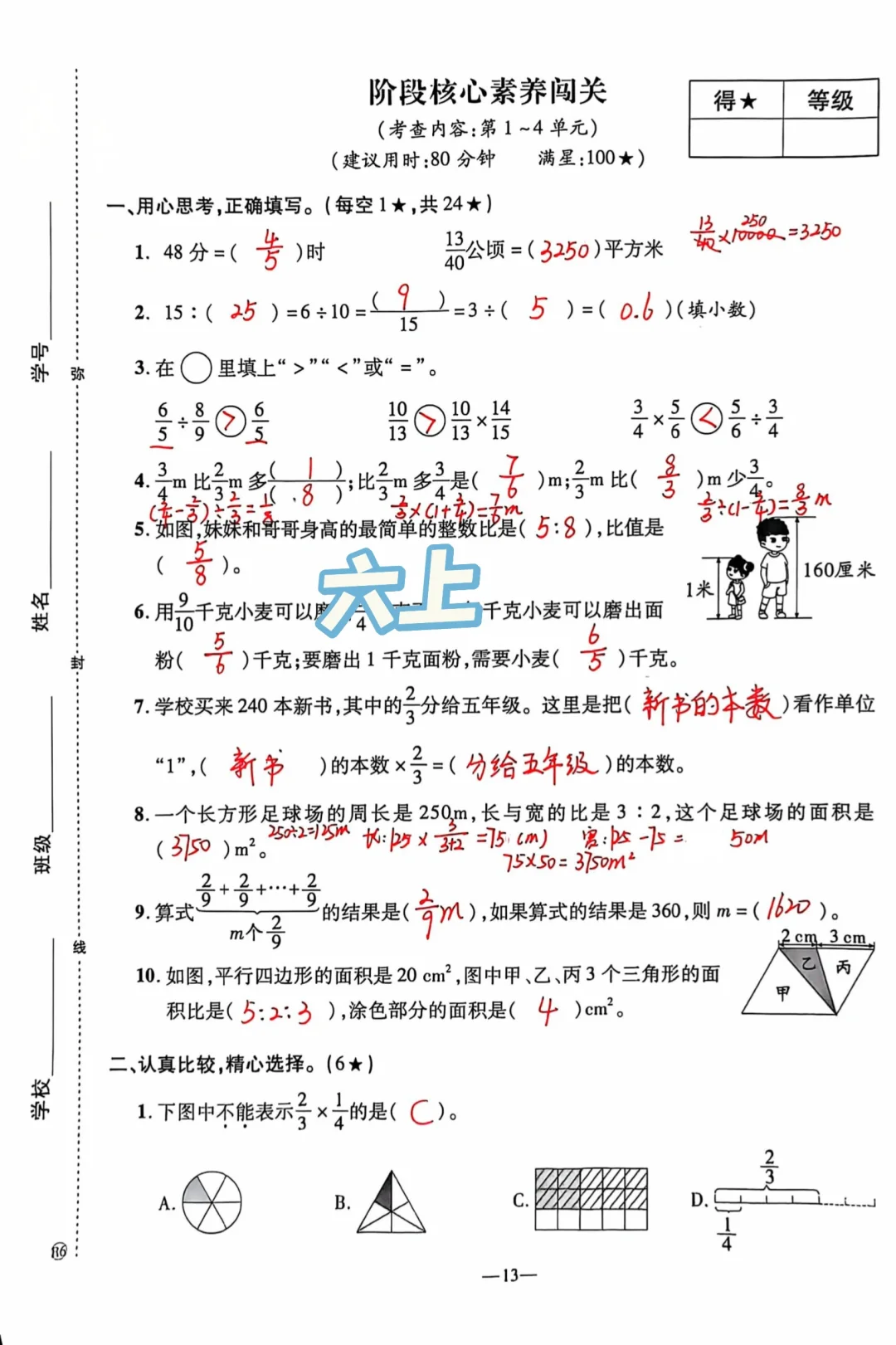 六上每日一练，期中测试卷！考前练习！