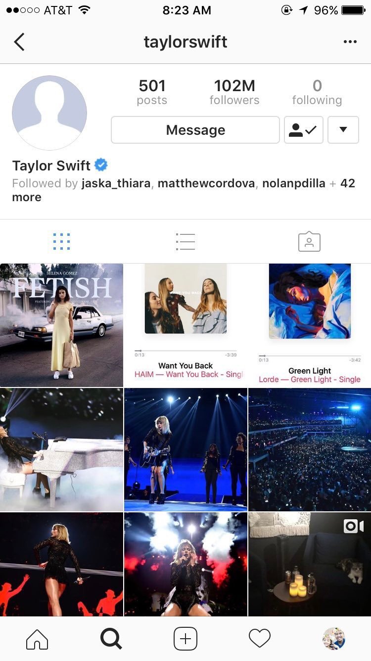 Taylor Swift当年清空IG账号前的最后3篇帖子，分别是为Selena 