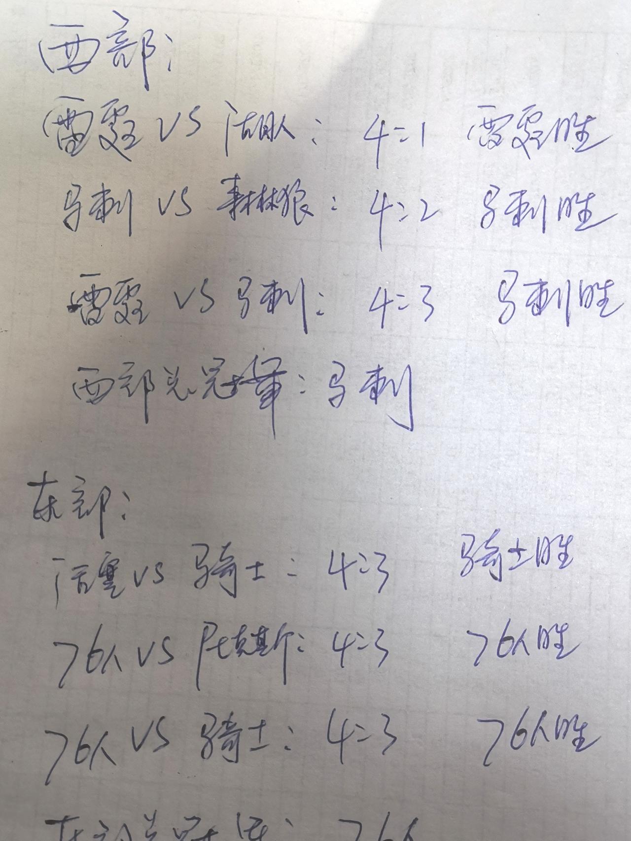 也来预测一下NBA季后赛次轮以后的结果：
西部：
雷霆对阵湖人：4：1，雷霆胜