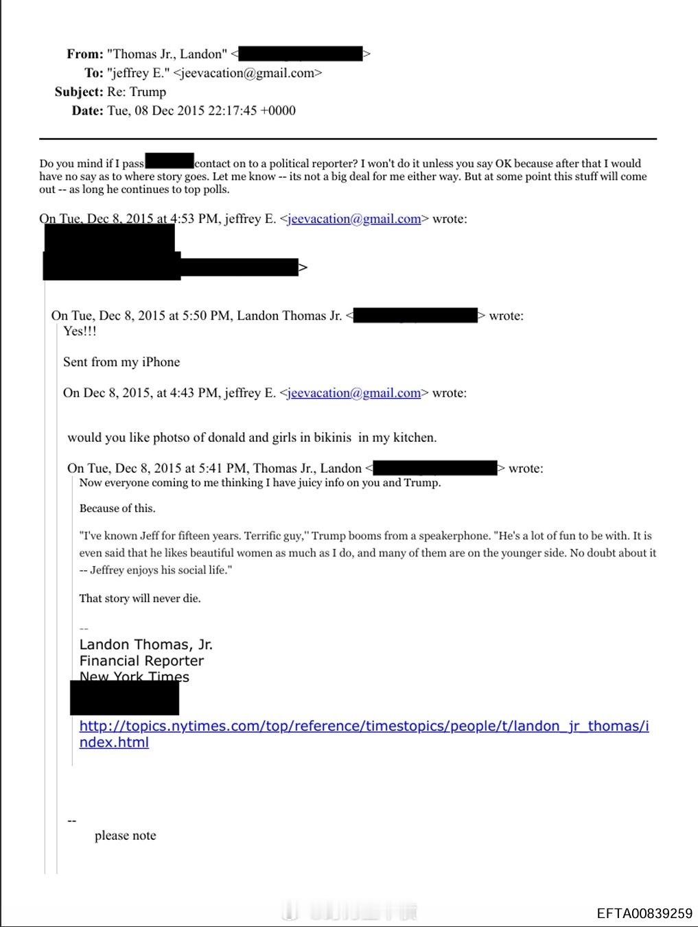 【 《纽约时报》记者曾与爱泼斯坦合作，搜集特朗普的黑料】2025年11月美国众议