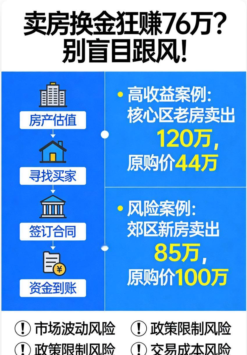 卖房换金狂赚76万？别盲目跟风！
 
有人150万卖房换金，一年多狂赚76万，这