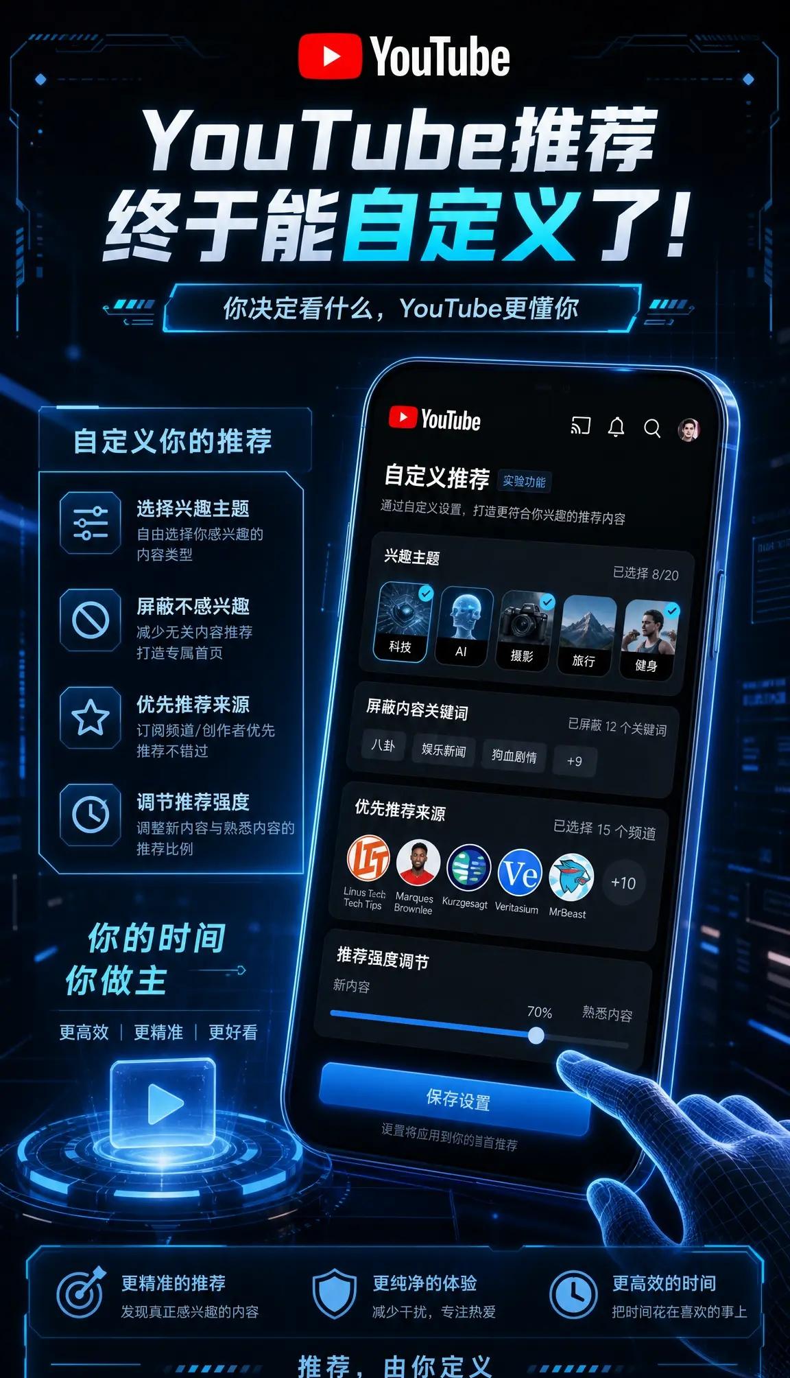 家人们，YouTube 悄悄憋了个大招，最近官宣要上线 AI 自定义订阅源了。简