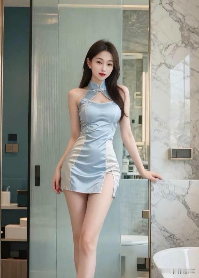 优雅蓝调，时尚连衣裙，尽显女性魅力！气质美女穿搭！ 大长腿性感女神