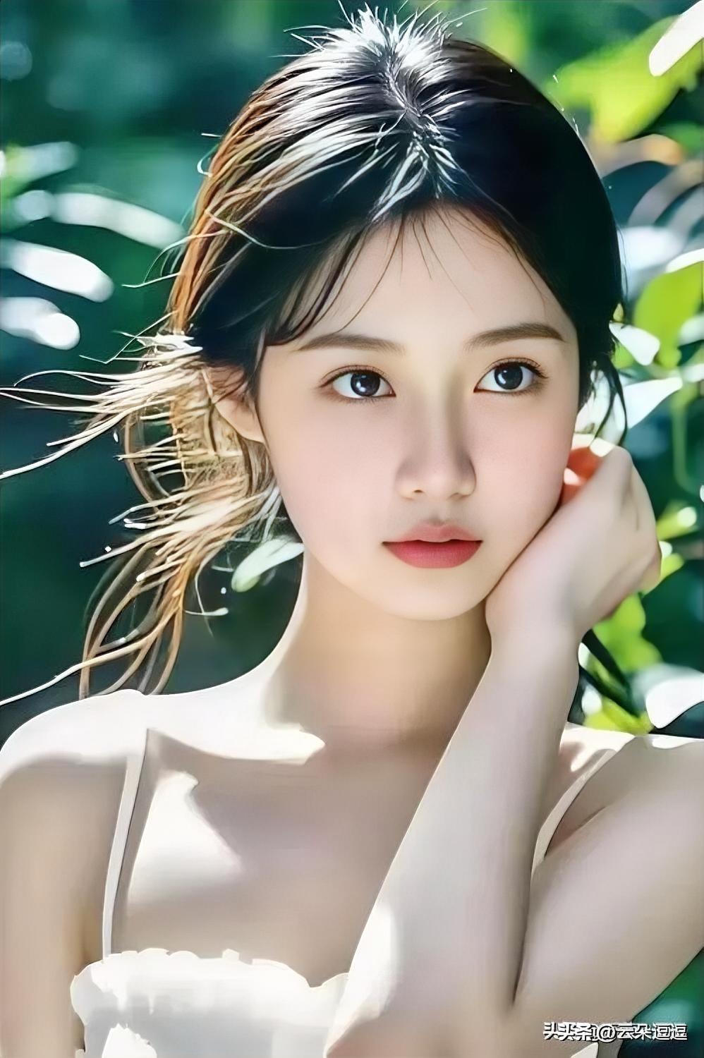 阳光下的清新少女，自然妆容，温柔动人