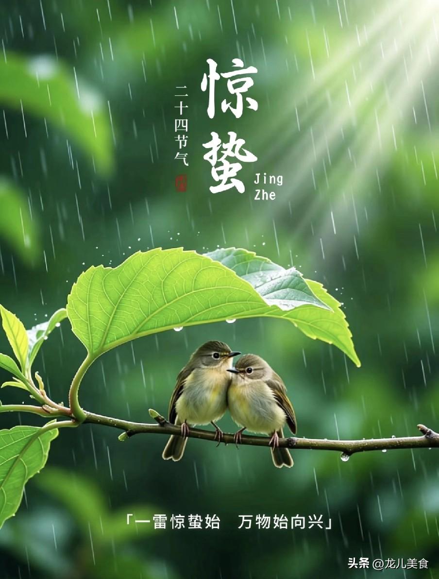 今日惊蛰，有钱没钱，记得：吃3吉食、做3吉事，寓意生活风调雨顺
 
“微雨众卉新