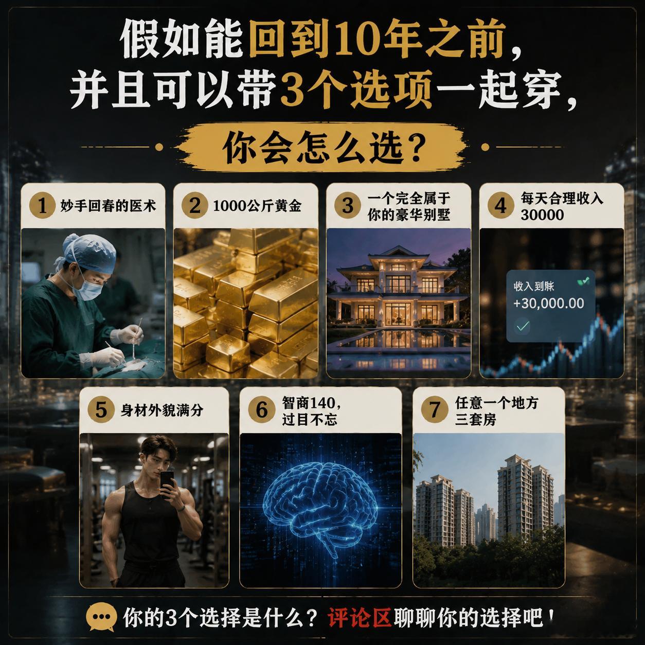 假如能回到10年之前，并且可以带3个选项一起穿，你会怎么选？1.妙手回春的医术2