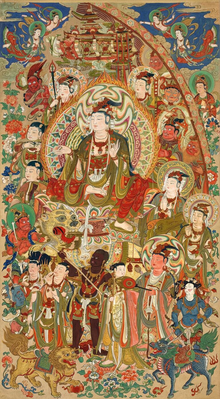 敦煌莫高窟第17窟壁画 | 唐代·骑狮菩萨 