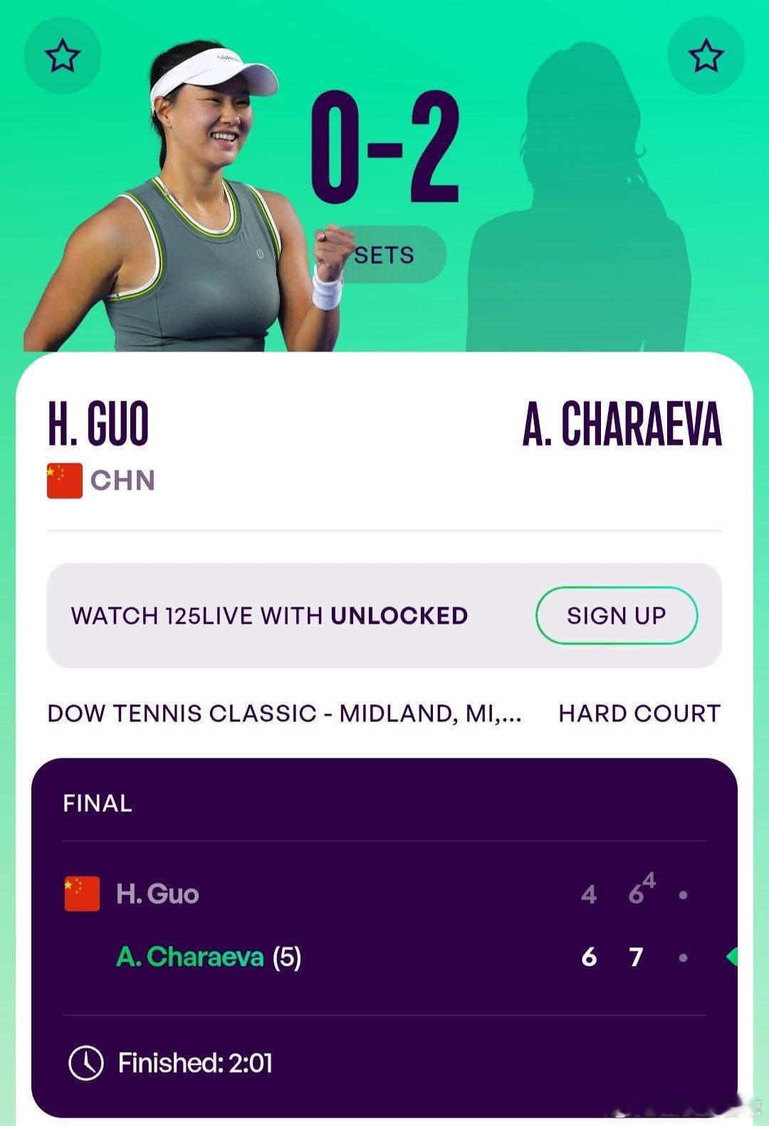 WTA125米德兰站🇺🇸女单决赛首次打进125级别单打决赛的郭涵煜🇨🇳4