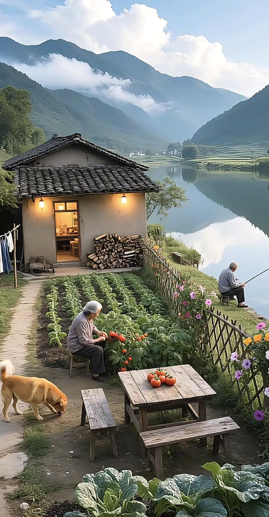 镇子前一马平川，清溪绕村，一派和谐的田园风风景 乡村 清溪游玩景点