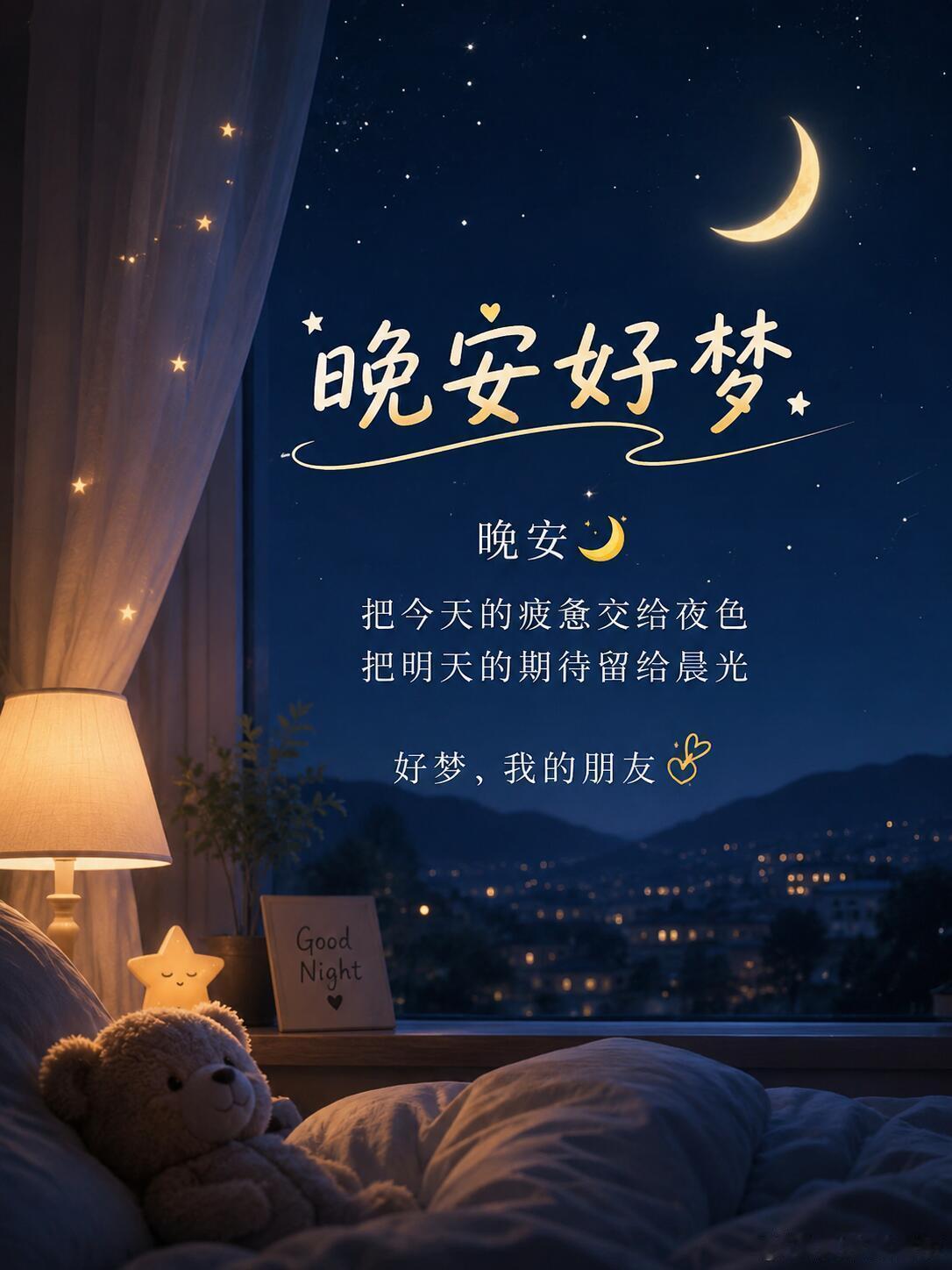 晚安 晚风会收纳你整日的奔波与委屈，所有未圆满的小事，都会在深夜慢慢自愈，好好睡