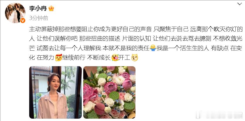 李小冉 我是一个活生生的人李小冉说让每个人理解她不是她的责任 李小冉发文：“主动