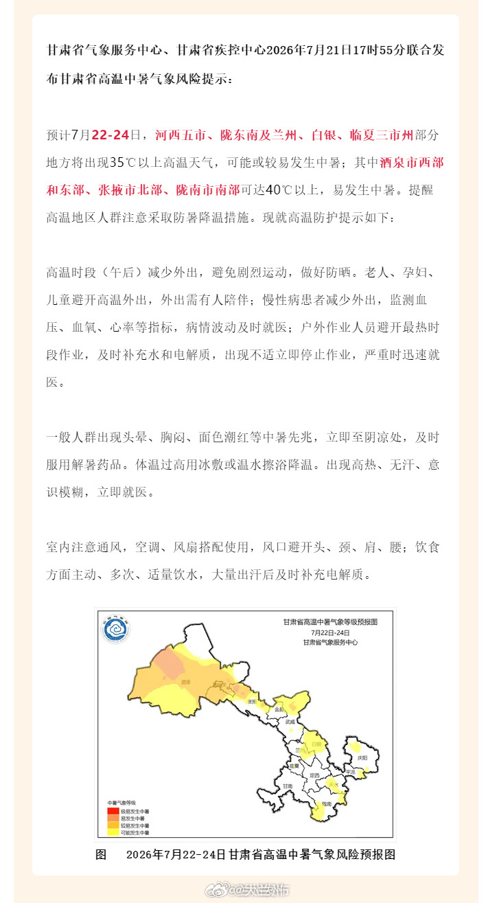 甘肃高温来袭做好防暑降温🔥高温预警！甘肃多地开启 “烤” 模式同城热点创作计划