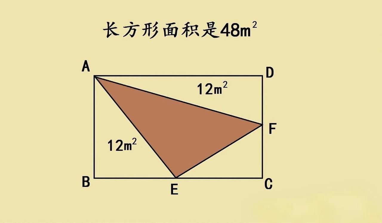 这是一道美国小学几何竞赛题，可把不少孩子难住啦！题目是长方形面积48平方米，求阴