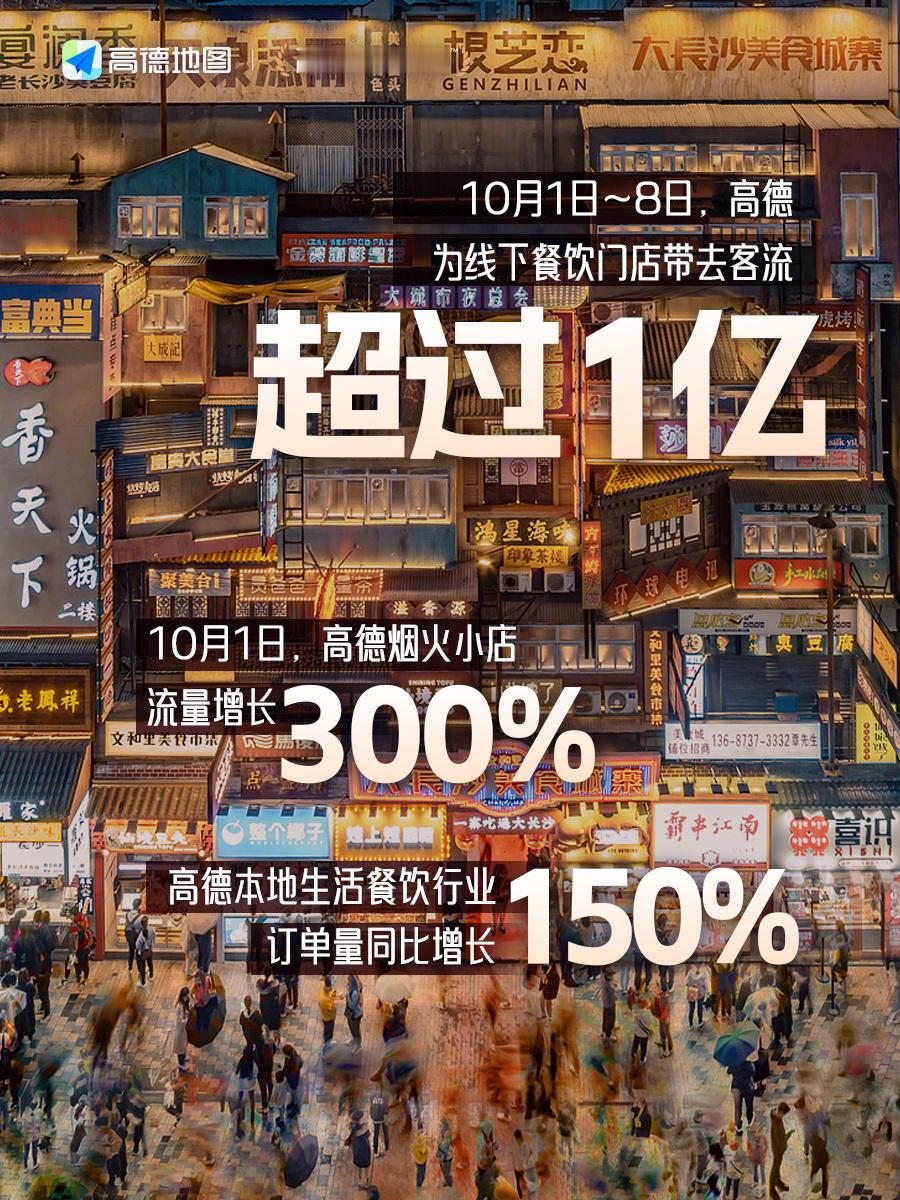 高德十一为线下餐饮带去1亿人假期结束，最懂中国烟火气的App可能是高德地图。我也