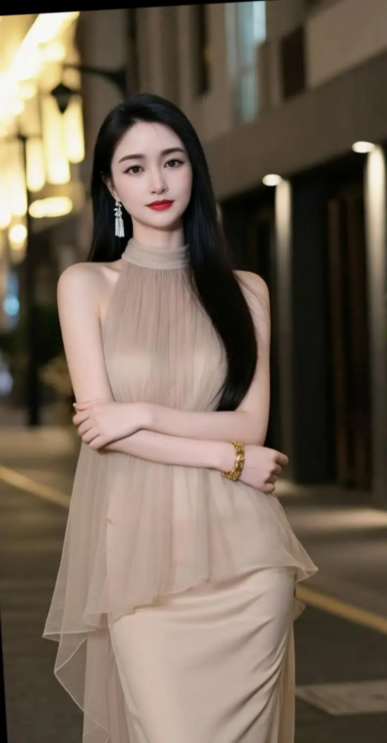 AI夜街温柔风  淡妆美女自然感高级脸