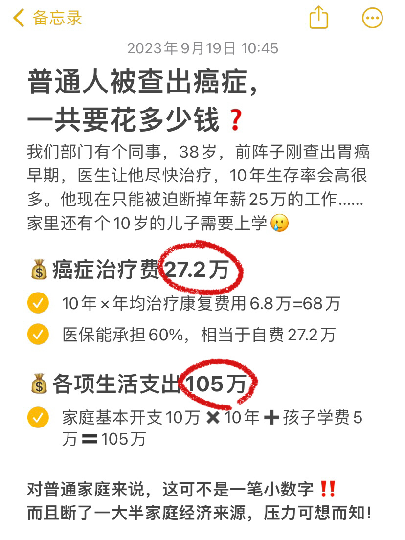 普通人得癌症，一共要花多少钱？