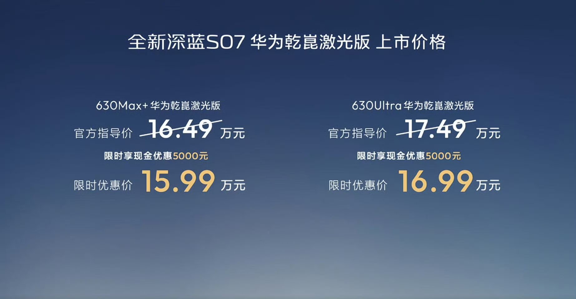 深蓝S07把华为乾崑激光价格打下来了15.99万直接把华为乾崑激光智驾干到15万