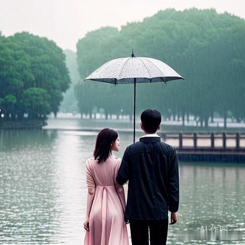 小雨

那一天下着小雨，
你我在湖边相遇，
碧波荡漾景色多么美丽，
花纸伞下相偎