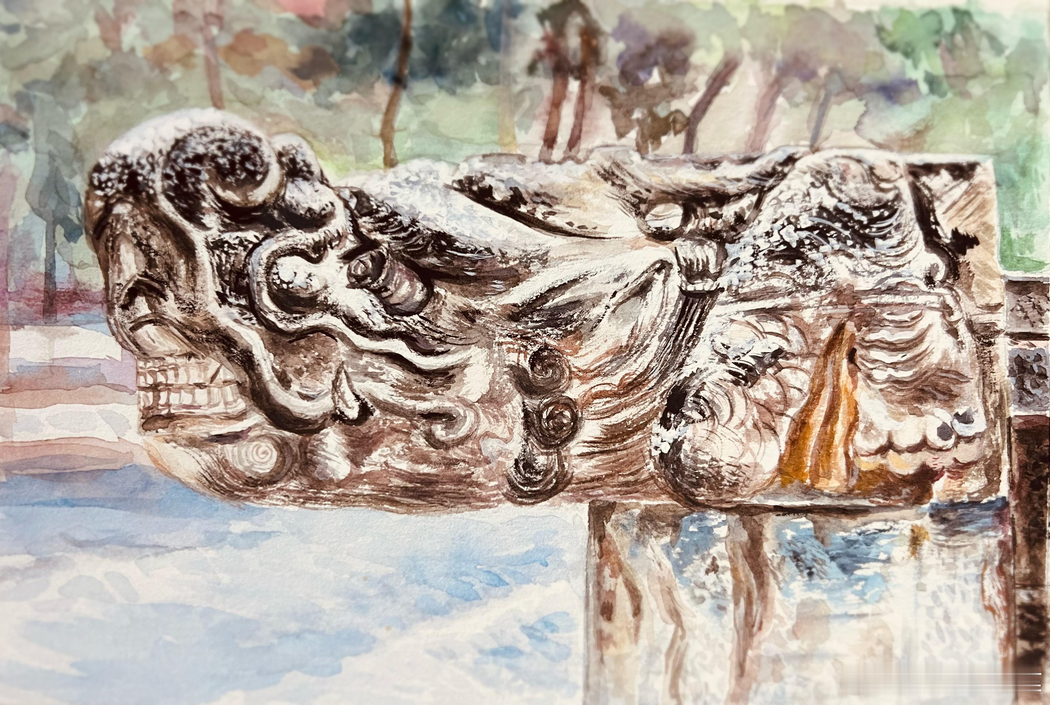 角螭，大龙头，水彩作品。 ​​​