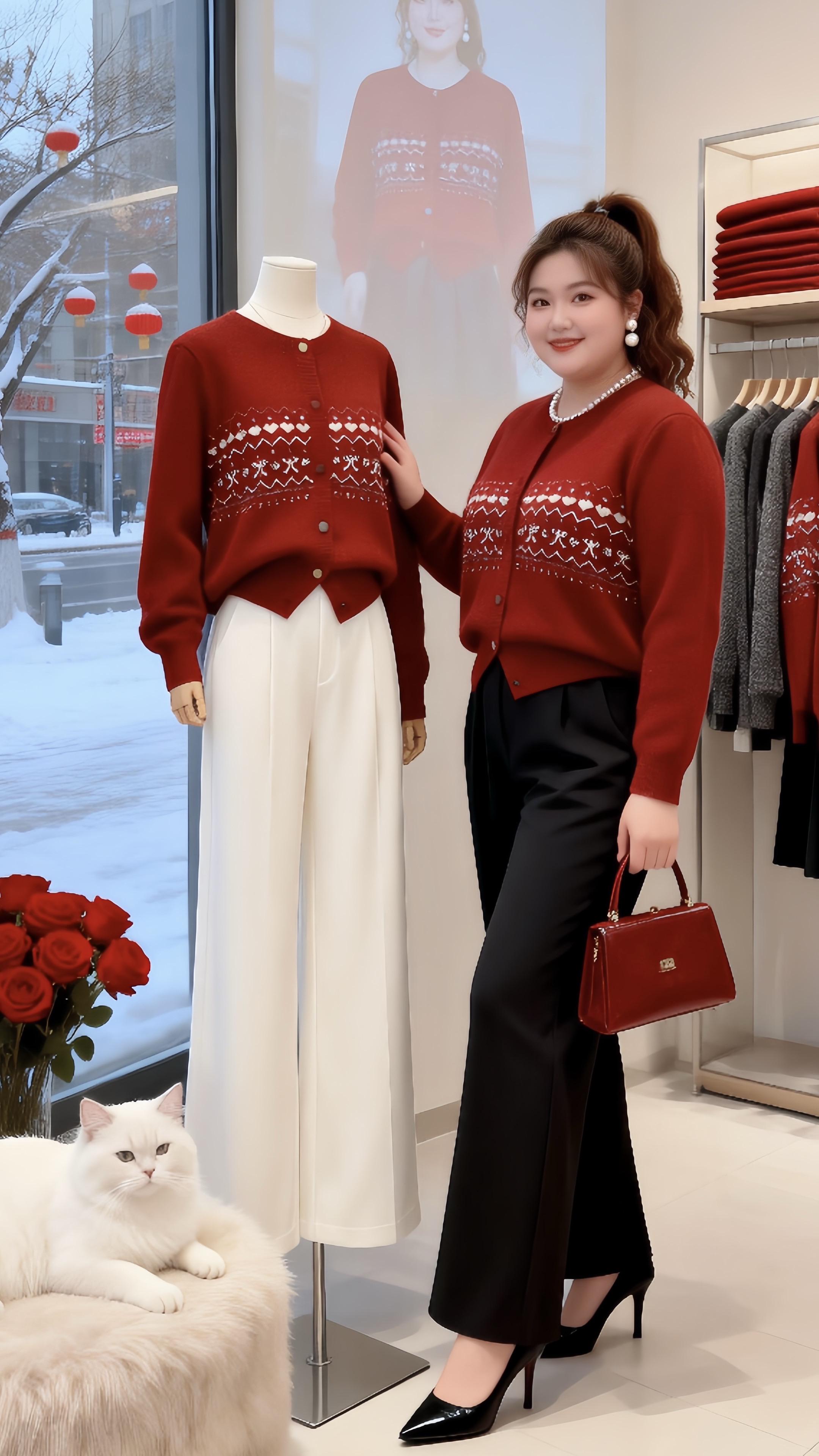 大码穿搭红色针织衫让人眼前一亮的跨年约会穿搭是时候为老己准备上新年红毛...
