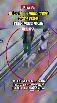 必须严惩！湖北利川，一男孩坐超市扶梯时，被一名老人牵绳的狗给咬伤了腿，没曾想，事