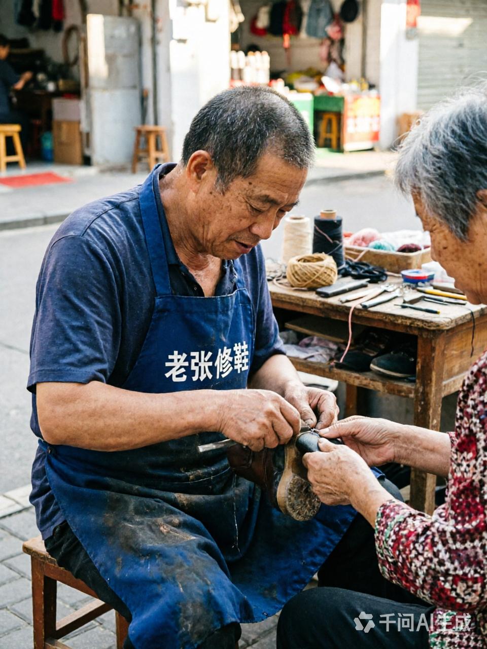 平凡生活里的光
那天在街角的修鞋摊，老张正低着头为一位阿姨缝补鞋跟，针线在他那粗