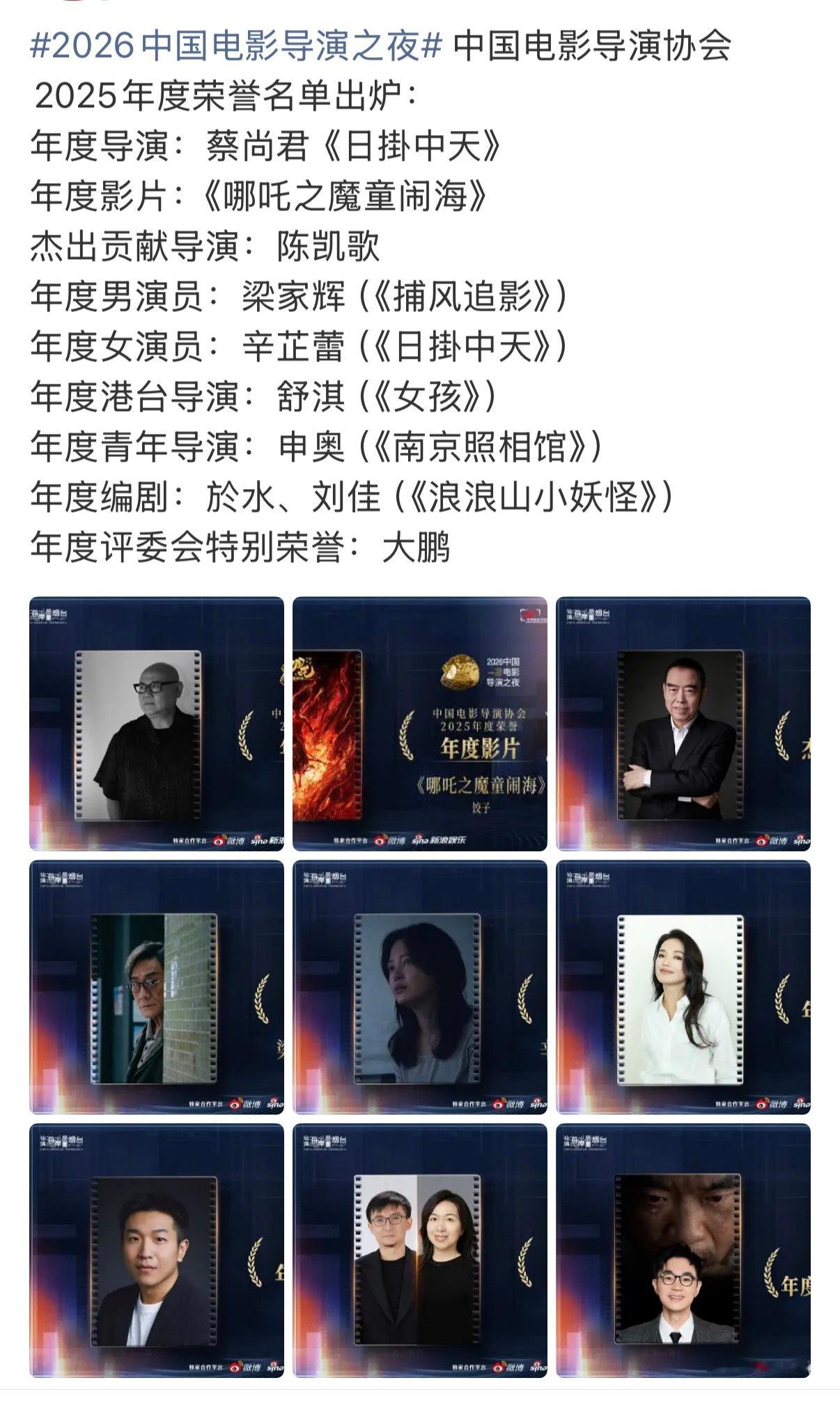 中国电影导演协会2025年度荣誉名单有几项我是不赞同的，首先年度导演应该给哪吒的