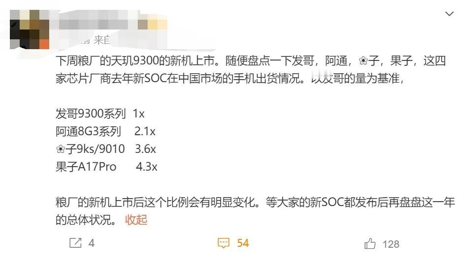 华子这边，9000S+9010出货量已经超天玑9300系列+骁龙8 Gen3。关