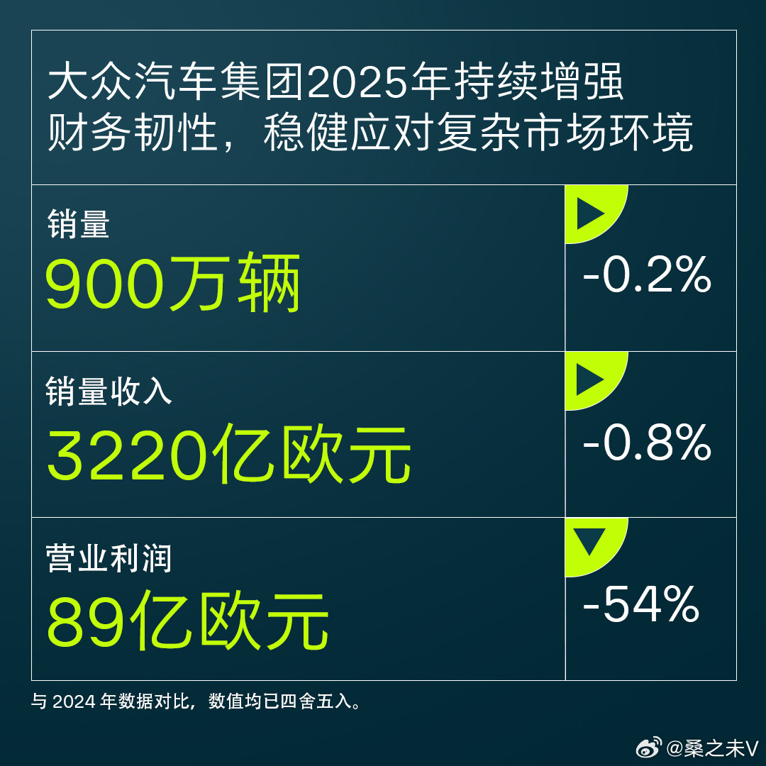 大众汽车集团2025年业绩核心总结2026年3月10日大众汽车集团发布2025年