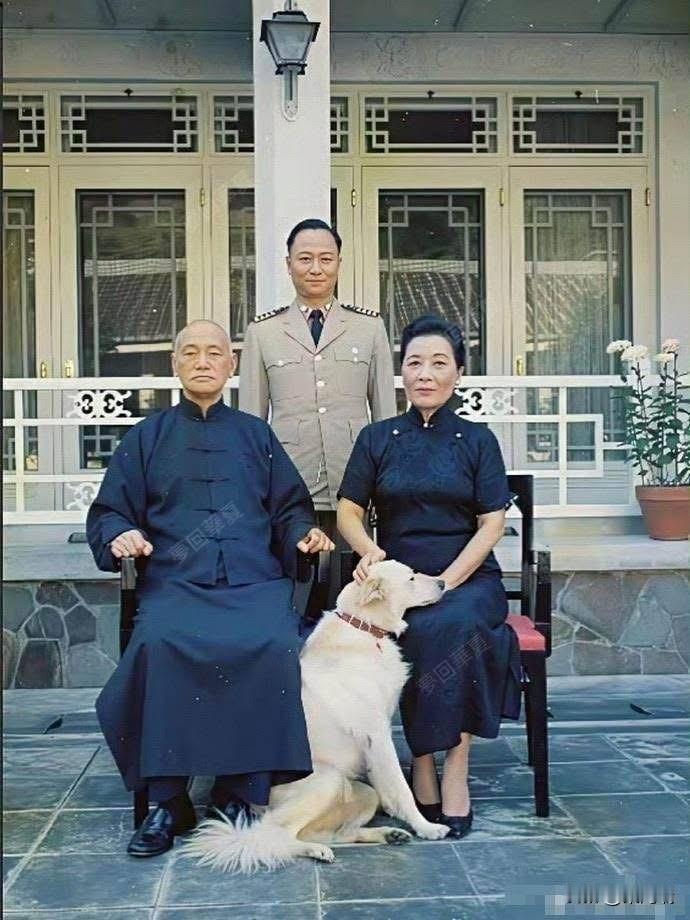 60年代末台湾士林官邸的一张老照片，蒋介石夫妇端端正正坐在主位，神色肃穆，而站在
