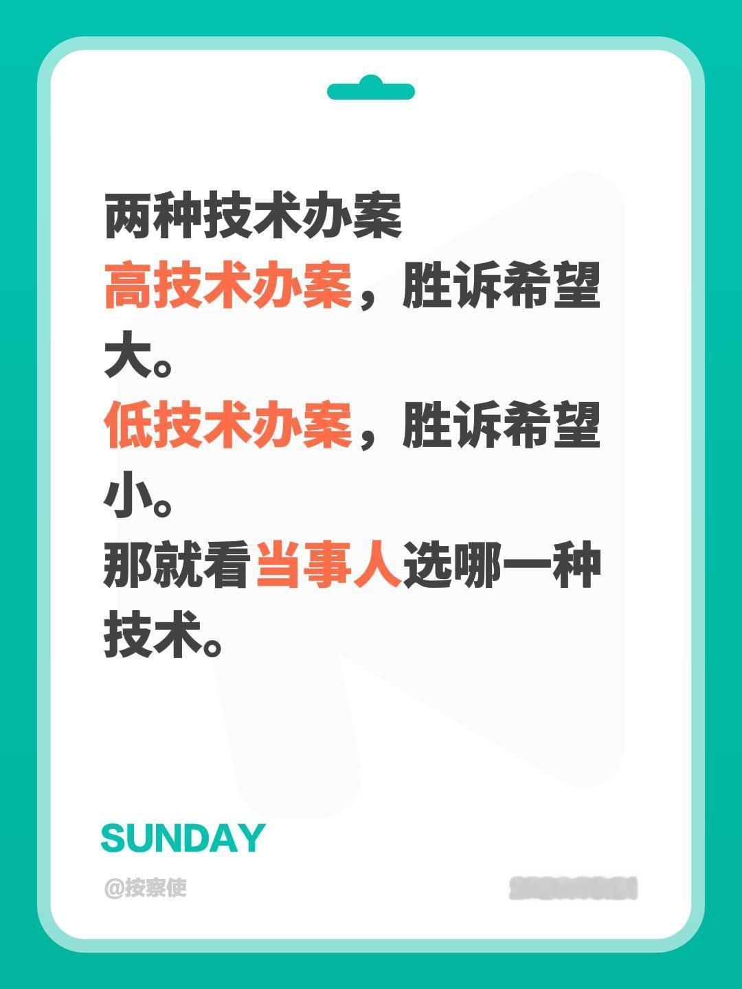 两种技术办案
高技术办案，胜诉希望大。
低技术办案，胜诉希望小。
那就看当事人选