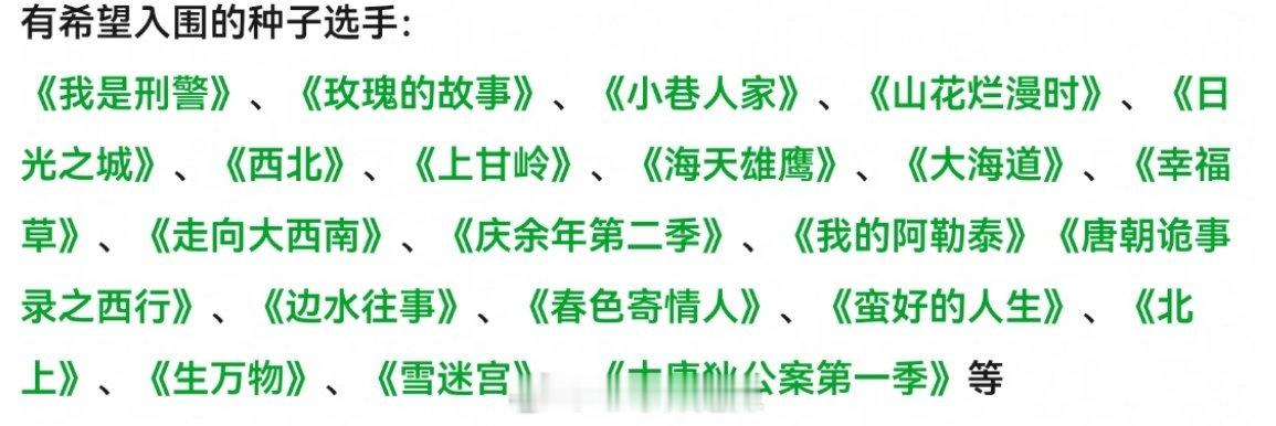 金鹰奖评奖期有希望入围剧集 ​​​
