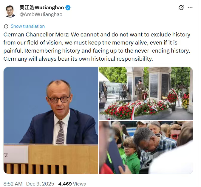 图源--驻日大使发文：默茨是在12月1日会见到访的波兰总理图斯克后表示：我们不能