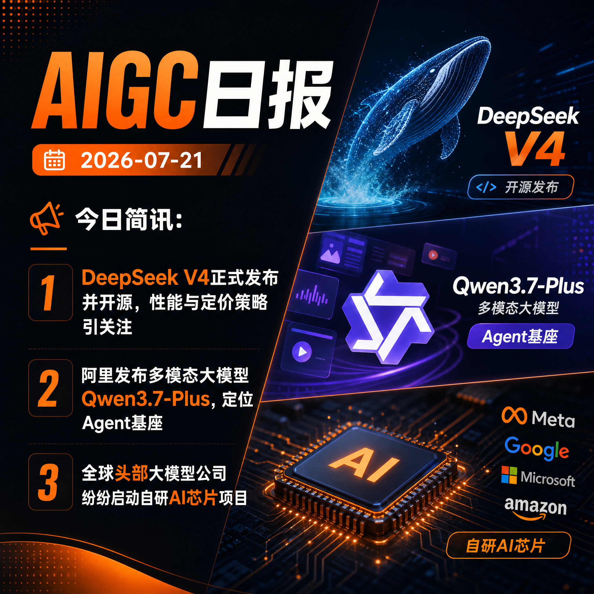 【AIGC日报 · 2026-07-21】今日简讯：1、DeepSeek V4正
