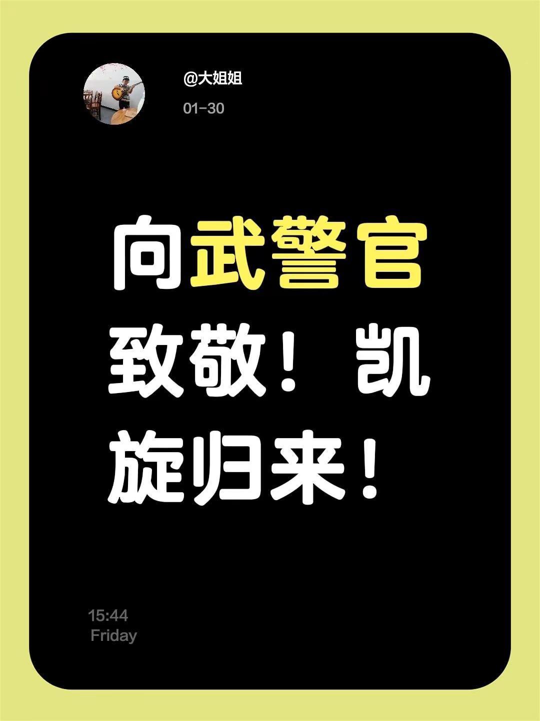 我评论了@锦鲤 的作品：向武警官致敬！凯旋归来！