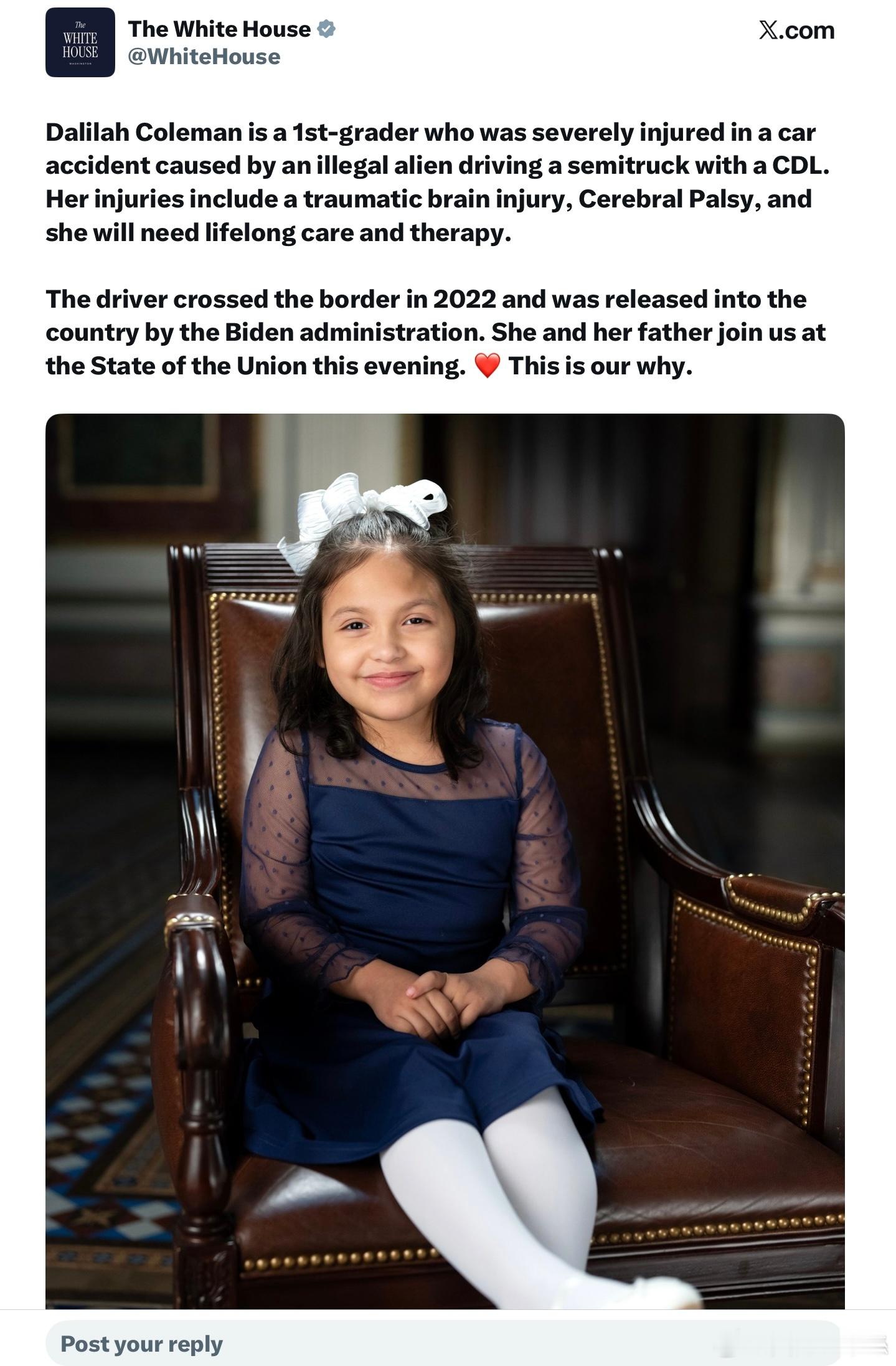 Dalilah Coleman 是一名一年級學生，她在一場車禍中受重傷。肇事司機