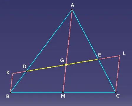 重心与中位线
如图，G是△ABC的重心，过G作直线分别交AB、AC于D、E，则有