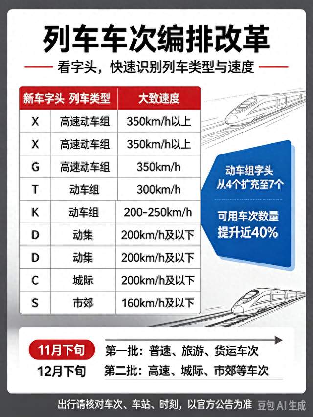 国铁车次编排改革启动，凭字母就能辨车速