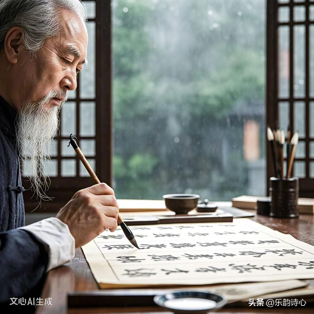 “写诗词”是主动的创作表达，将内心的情感和思考通过文字号现。“听风雨”则是被动地